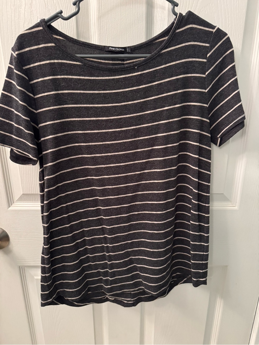 Pink Clover Black and White Striped Short Sleeve Tee